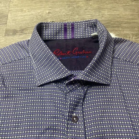 Robert Graham Modern Americana Purple Pattern Long Sleeve Shirt Mens 2XL - Picture 2 of 9